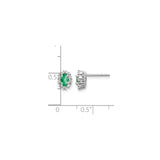 14k White Gold Stud Earrings with Oval Emerald and Diamond Halo