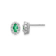 14k White Gold Stud Earrings with Oval Emerald and Diamond Halo