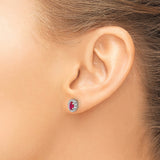 10k White Gold Stud Earrings with Oval Ruby and Diamond Halo Design for Women