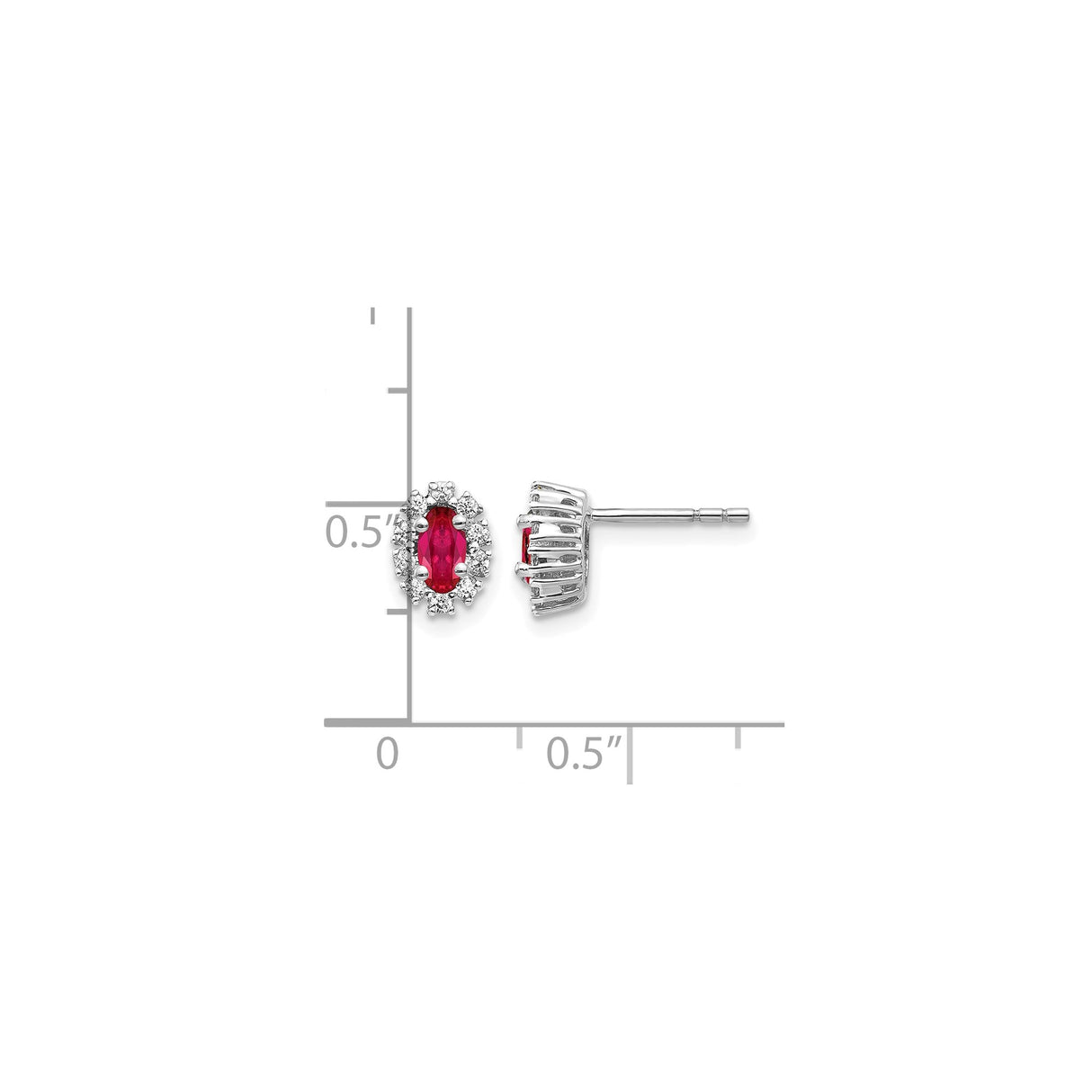10k White Gold Stud Earrings with Oval Ruby and Diamond Halo Design for Women