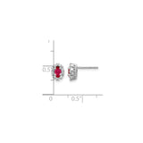 10k White Gold Stud Earrings with Oval Ruby and Diamond Halo Design for Women