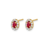 10k Yellow Gold Stud Earrings with Ruby and Diamond Halo, Floral Cluster Design for Women