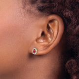 10k Yellow Gold Stud Earrings with Ruby and Diamond Halo, Floral Cluster Design for Women