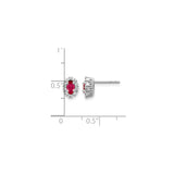 14k White Gold Ruby Halo Stud Earrings with Diamond Accents, Floral Design for Women