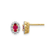 14k Yellow Gold Ruby Stud Earrings with Diamond Halo, Floral Cluster Design for Women
