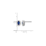 10k White Gold Oval Stud Earrings with Sapphire Center and Diamond Halo
