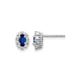 10k White Gold Oval Stud Earrings with Sapphire Center and Diamond Halo