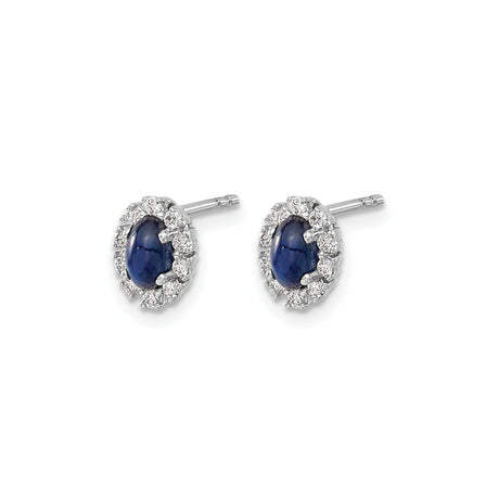 14k White Gold Stud Earrings with Blue Sapphire and Diamond Halo Floral Design