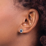 14k White Gold Stud Earrings with Blue Sapphire and Diamond Halo Floral Design