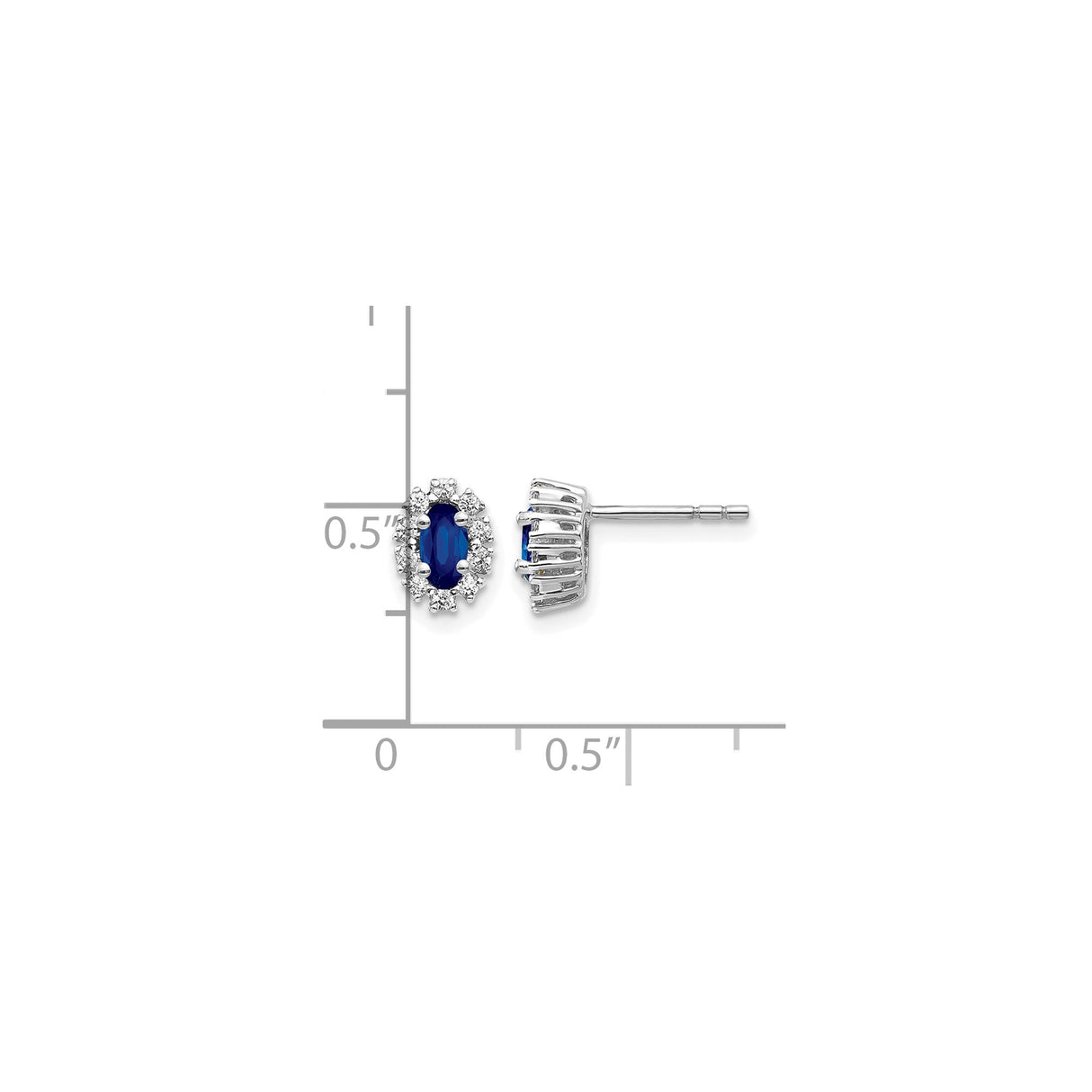 14k White Gold Stud Earrings with Blue Sapphire and Diamond Halo Floral Design