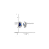 14k White Gold Stud Earrings with Blue Sapphire and Diamond Halo Floral Design