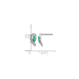 10k White Gold Stud Earrings with Marquise Cut Emerald and Diamond Accents, Ribbon Design