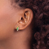 14k Yellow Gold Stud Earrings with Marquise Cut Emerald, Curved Design, and Diamond Accents