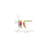 10k Yellow Gold Ruby Stud Earrings with Diamond Accents, Swirl Design for Women