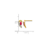 14k Yellow Gold Stud Earrings with Ruby and Diamond, Marquise and Curved Swoop Design