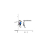 10k White Gold Stud Earrings with Marquise Cut Sapphire and Diamond Accents, Curved Design