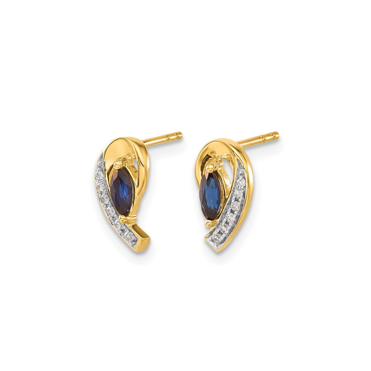 10k Yellow Gold Stud Earrings with Marquise Cut Sapphire and Cubic Zirconia Accents