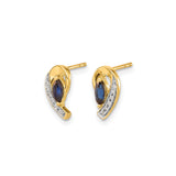 10k Yellow Gold Stud Earrings with Marquise Cut Sapphire and Cubic Zirconia Accents
