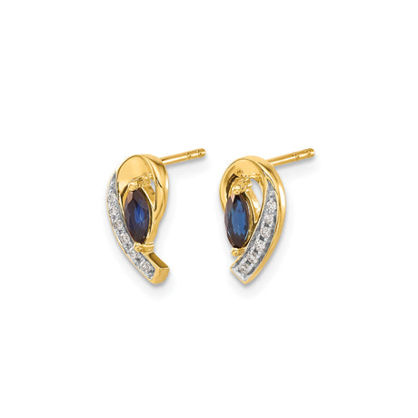 10k Yellow Gold Stud Earrings with Marquise Cut Sapphire and Cubic Zirconia Accents