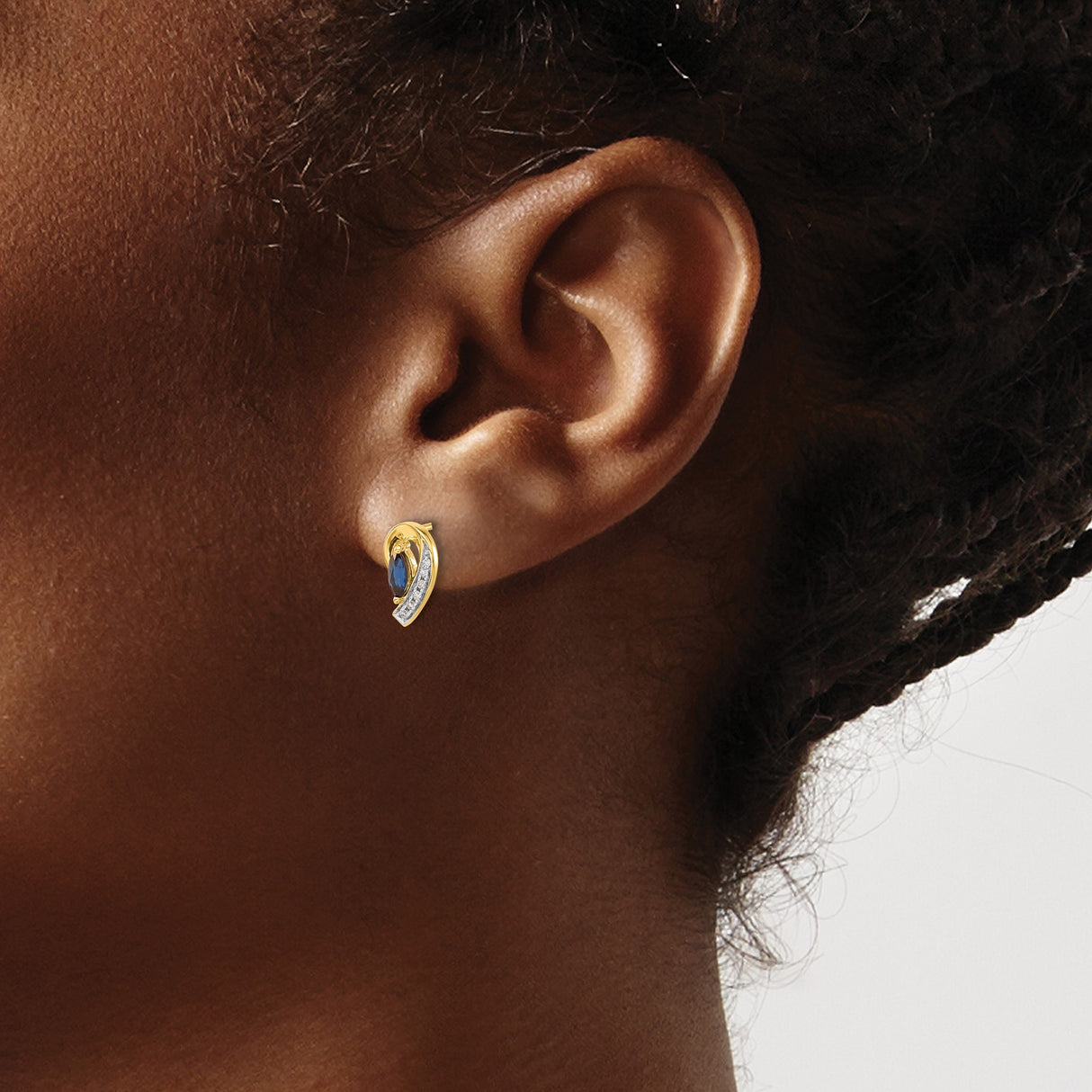 10k Yellow Gold Stud Earrings with Marquise Cut Sapphire and Cubic Zirconia Accents