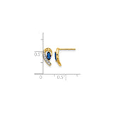 10k Yellow Gold Stud Earrings with Marquise Cut Sapphire and Cubic Zirconia Accents