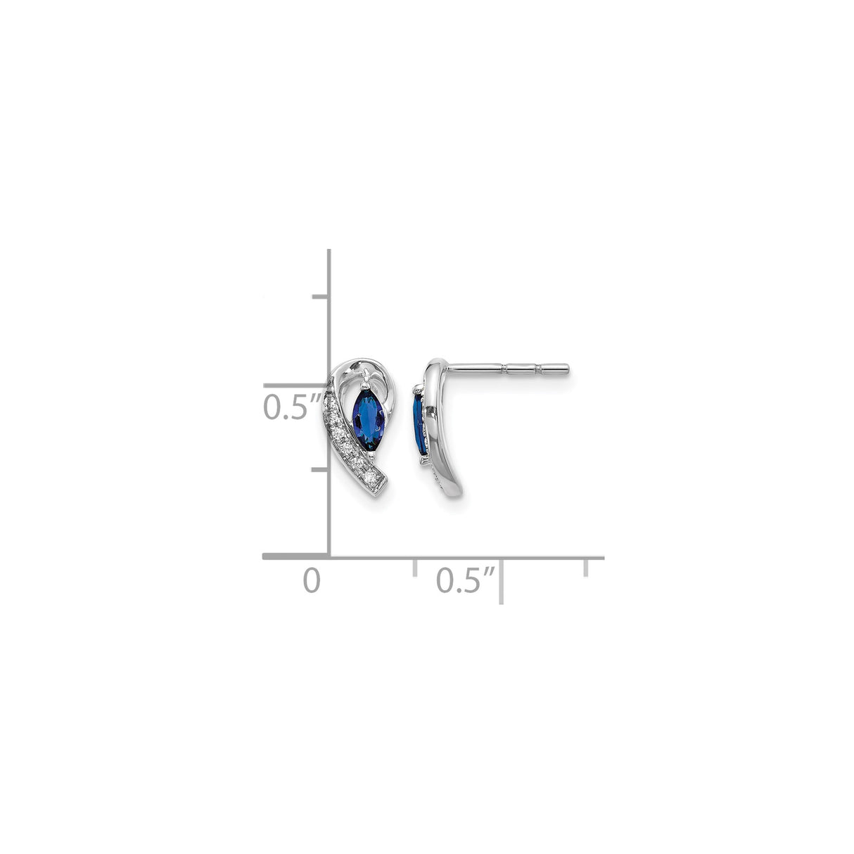 14k White Gold Stud Earrings with Marquise Cut Sapphire and Diamond Accent