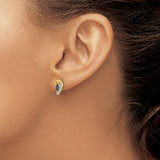 14k Yellow Gold Stud Earrings with Marquise Cut Sapphire and Diamond Accents, Swirl Design