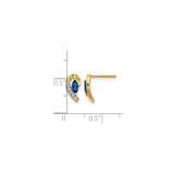 14k Yellow Gold Stud Earrings with Marquise Cut Sapphire and Diamond Accents, Swirl Design