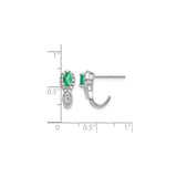 14k White Gold Teardrop Earrings with Oval Emerald and Diamond Halo Dangle Design