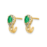 14k Yellow Gold Stud Earrings with Pear Shaped Emerald and Diamond Accents