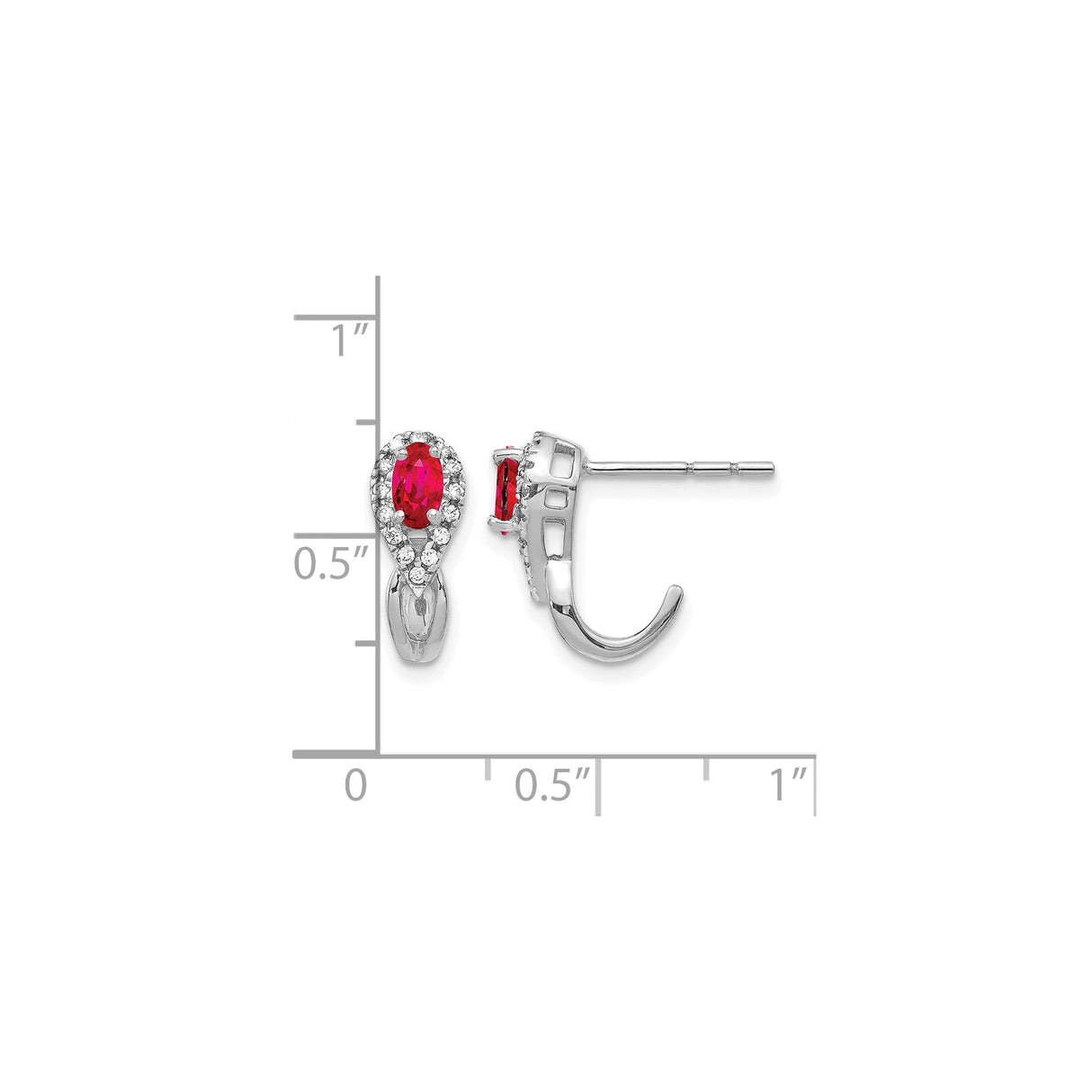 14k White Gold Stud Earrings with Ruby and Diamond Halo in Teardrop Design