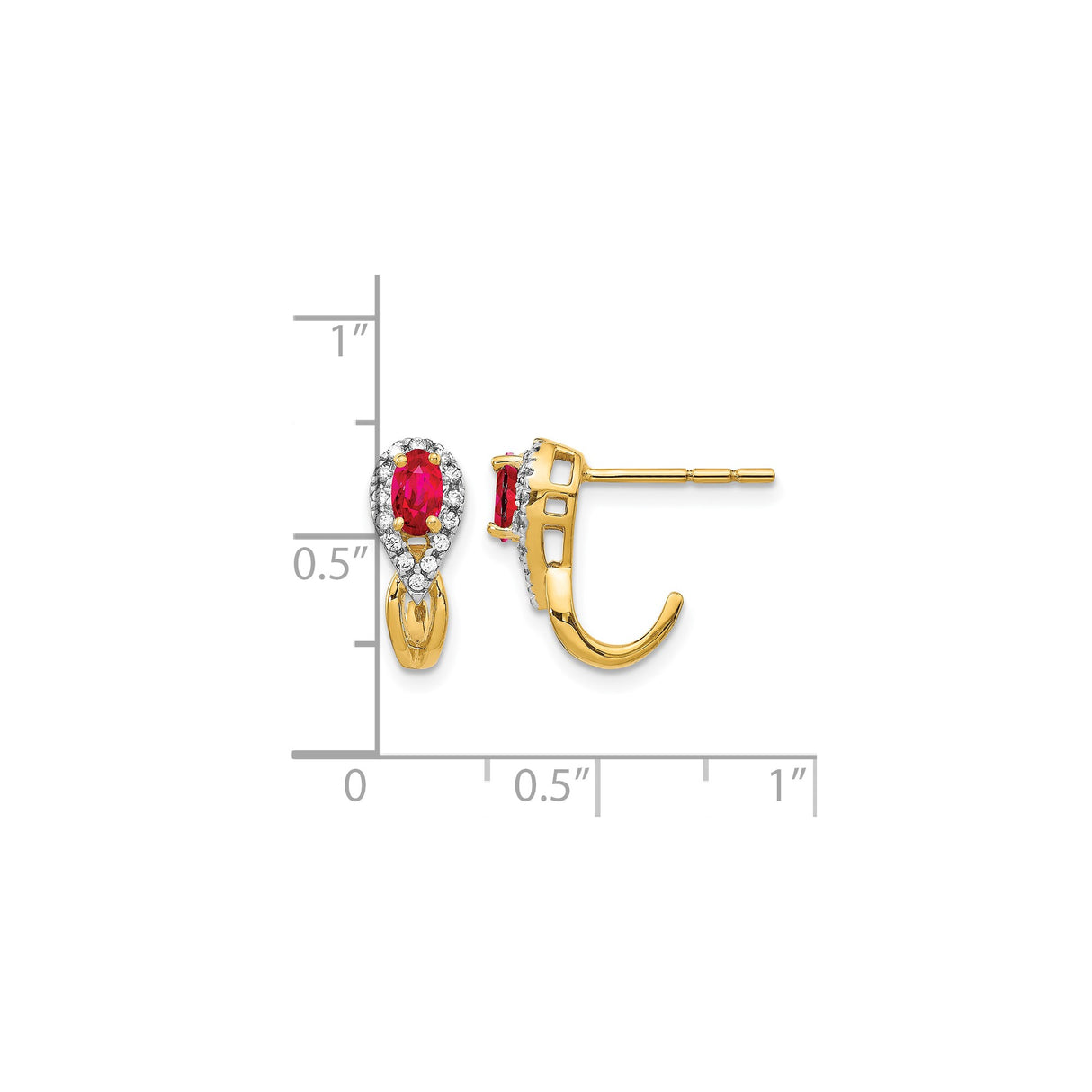 14k Yellow Gold Teardrop Ruby Earrings with Oval Center and Diamond Halo Accents