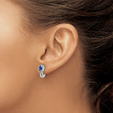 10k White Gold Teardrop Stud Earrings with Blue Sapphire and Diamond Halo