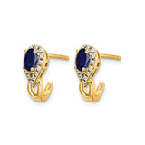 10k Yellow Gold Stud Earrings with Sapphire Center and Diamond Accents, Pear Shaped Classic Design