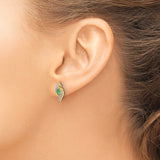 10k Yellow Gold Stud Earrings with Marquise Emerald, Diamond Accents, Leaf Design