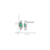 14k White Gold Stud Earrings with Marquise Cut Emerald and Diamond Accents, Modern Wave Design