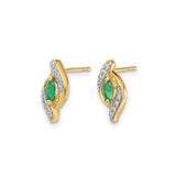 14k Yellow Gold Stud Earrings with Marquise Emerald and Diamond Accents, Leaf Design