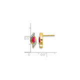 10k Yellow Gold Stud Earrings with Marquise Ruby and Diamond Accents, Swirl Design