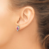 14k White Gold Ruby Stud Earrings with Diamond Accents, Modern Swirl Design