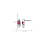 14k White Gold Ruby Stud Earrings with Diamond Accents, Modern Swirl Design