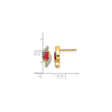 14k Yellow Gold Ruby and Diamond Stud Earrings, Marquise Cut Swirl Design