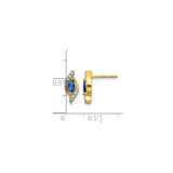 14k Yellow Gold Stud Earrings, Marquise Sapphire with Diamond Accent, Swirl Design