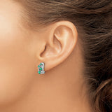 14k White Gold Huggie Hoop Earrings with Emerald and Diamond Accents, Floral Design
