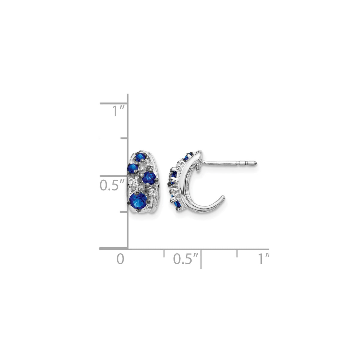 14k White Gold Huggie Hoop Earrings with Round Blue Sapphires, Cluster Design