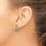 14k Yellow Gold Drop Earrings with Oval and Round Emeralds and Diamond Halo Accents