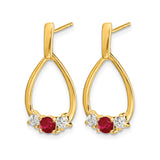 10k Yellow Gold Teardrop Dangle Earrings with Ruby and Lab Created Sapphire