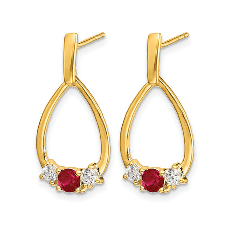 10k Yellow Gold Teardrop Dangle Earrings with Ruby and Lab Created Sapphire