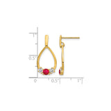 14k Yellow Gold Teardrop Dangle Earrings with Ruby and White Stone Accents for Women