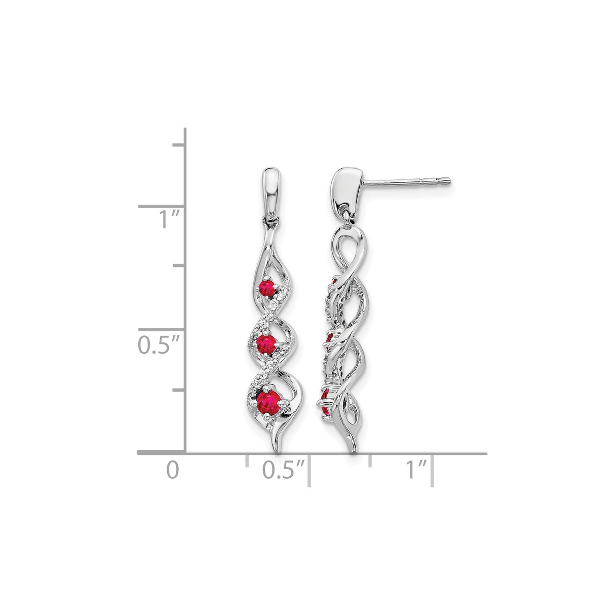 10k White Gold Dangle Earrings with Ruby, Infinity Twist Design for Women