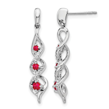10k White Gold Dangle Earrings with Ruby, Infinity Twist Design for Women